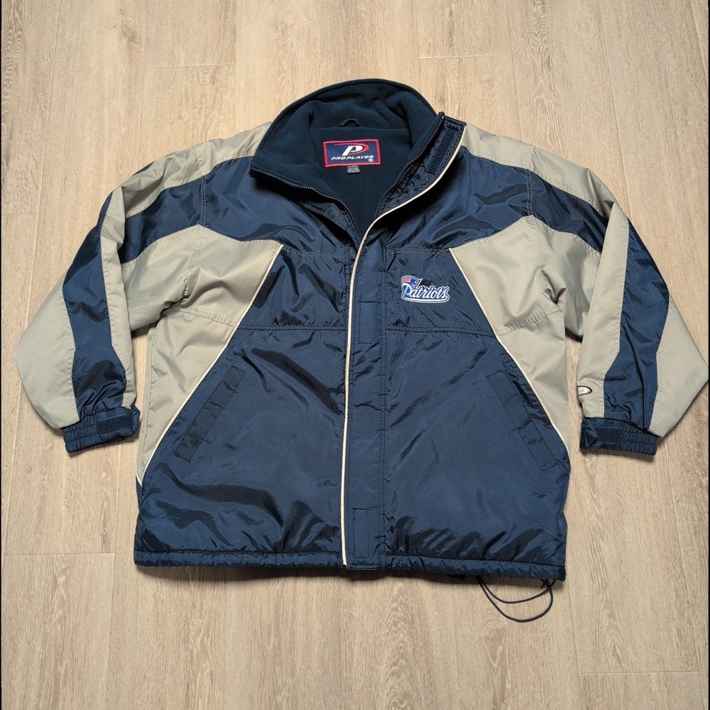 Vintage 90s PRO PLAYER New England Patriots NFL Puffer Jacket Blue Men XL Fleece
